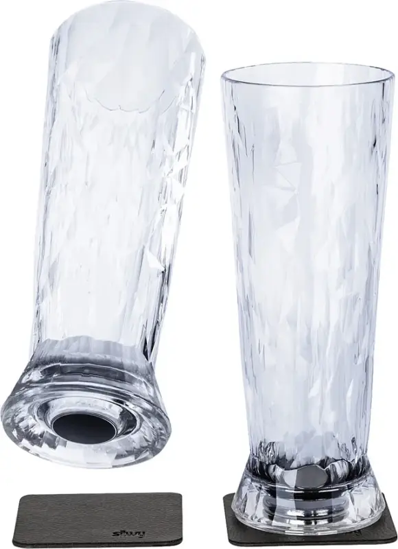 Neue Ware Magnet-Kunststoffgläser silwy BIER 2er-Set Hightech 500 ml Fb. transparent inkl. 2 Nano-Gel-Pads