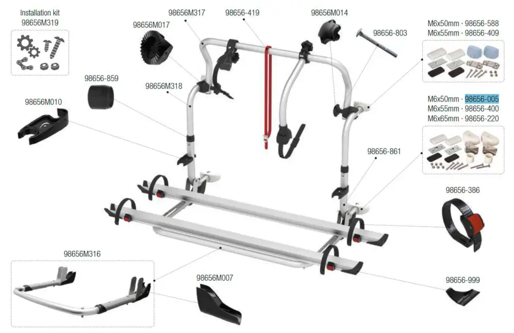 Sonderaktion Fiamma Unteres Befestigungskit M6 x 50 mm passend für Carry Bike C L80 / L80 / Pro C Knaus-Eiffeland / Trigano-Ci-Roller Team - Fiamma Ersatzteilnummer 98656-005